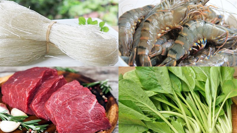 Nguyên liệu làm miến xào tôm thịt bò