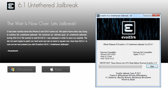 Evad3r cho phép tải jailbreak iOS 6