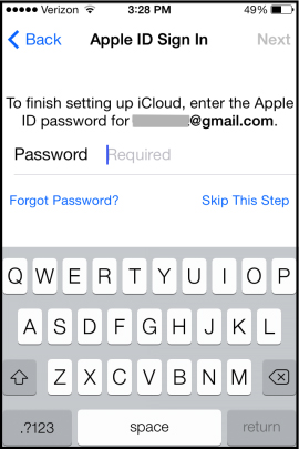 Đăng nhập Apple ID để thiết lập iCloud