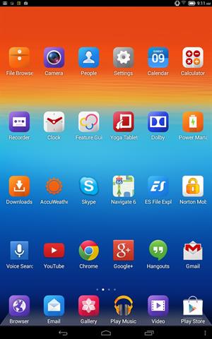 Android 4.2.2 trên Yoga Tablet 10 đã được Lenovo tùy biến khá tệ