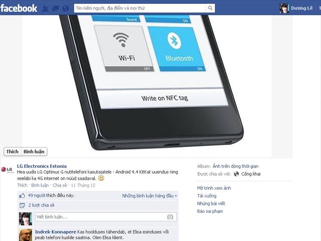 Trang Facebook chính thức của LG ở Estonia