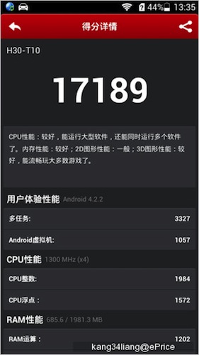 Các kết quả đo cấu hình đáng nể của Huawei Honor 3C