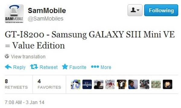 Thông báo về sự xuất hiện của Galaxy S3 Mini Value Edition