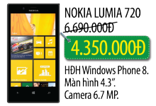Điện thoại đã dùng Nokia Lumia 720 mới đến 90% - Giảm ngay 2,340,000đ Điện thoại đã dùng Nokia Lumia 720 mới đến 90% - Giảm ngay 2,340,000đ