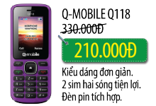 Điện thoại đã dùng Q-Mobile Q118 mới đến 90% - Giảm ngay 120,000đ Điện thoại đã dùng Q-Mobile Q118 mới đến 90% - Giảm ngay 120,000đ