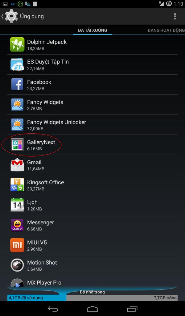 Ứng dụng CyanogenMod GalleryNext có dung lượng tùy theo thiết bị Android