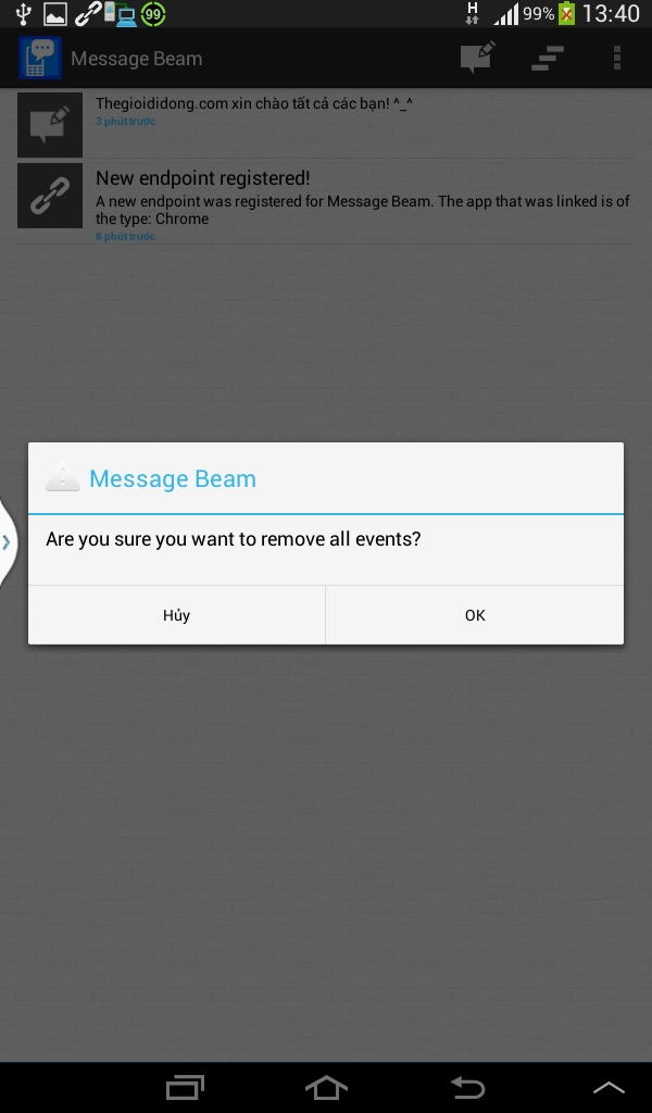 Nếu muốn xóa tất cả các tin nhắn đã gửi và nhận thì bạn chỉ việc bấm vào dấu 3 gạch xéo phía trên