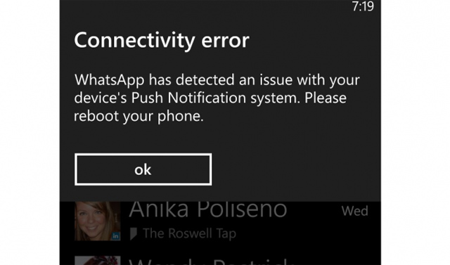 Lỗi push notification khi dùng ứng dụng WhatsApp