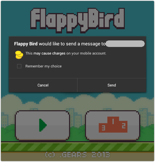 Điện thoại sẽ bị trừ rất nhiều tiền do Flappy Bird nhái tự động gửi tin nhắn