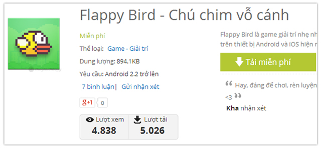 Flappy Bird “chính chủ” từ kho ứng dụng của Thế giới di dộng