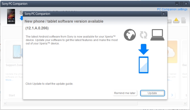 Quá trình cập nhật của Xperia SP thông qua phần mềm máy tính Sony PC Companion