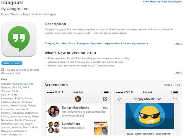 Ngay bây giờ bạn có thể tải hoặc cập nhật Hangouts 2.0 cho thiết bị iOS của mình