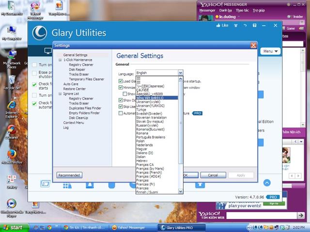 Mặc định hệ thống phần mềm sử dụng ngôn ngữ tiếng Anh, bạn chỉ cần bấm vào khung Menu và chọn settings rồi chuyển đổi ngôn ngữ sang Tiếng Việt