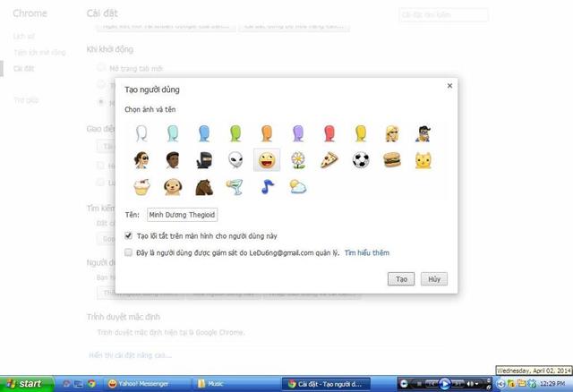 Tạo tên người dùng mới (tùy thích chọn icon mà bạn muốn)