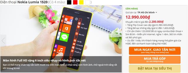 Lumia 1520 giảm giá