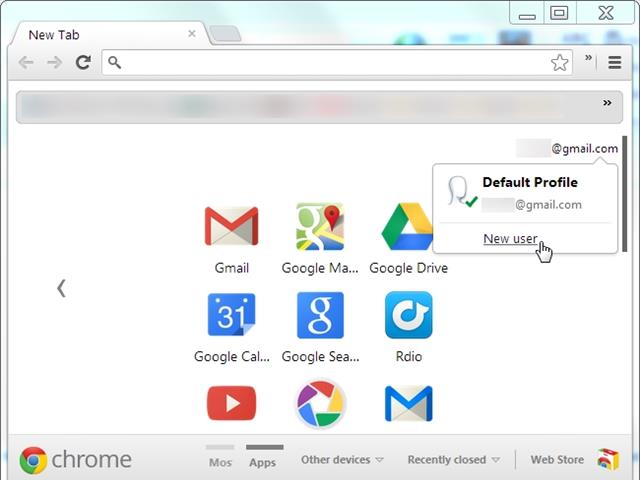 Bấm vào phần tạo tên người dùng mới (New user)