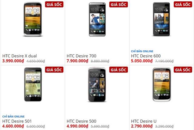 Một số smartphone HTC giảm giá