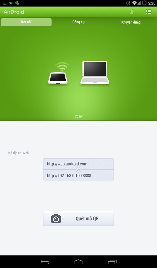 Vậy là công đoạn bên thiết bị Android đã hoàn tất, bây giờ bạn hãy gõ vào thanh địa chỉ trên trình duyệt của máy tính từ khóa: web.airdroid.com