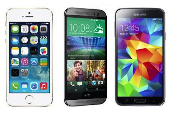 Ba anh tài HTC One M8, Galaxy S5 và iPhone 5s