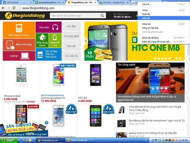 Click chuột phải vào tab mà bạn muốn ghim và chọn Ghim tab (tùy ngôn ngữ mà bạn đang dùng)