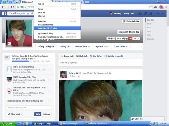 Còn trường hợp bạn chọn Đóng tab phía bên phải, thì tất cả tab bên phải đều bị đóng tất cả