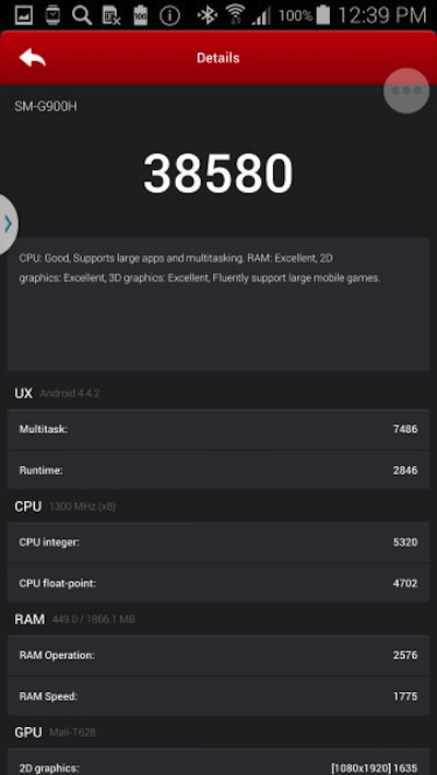 Thông số cấu hình của Galaxy S5 chạy chip Exynos 8 nhân