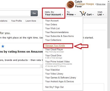 Sauk hi đăng nhập chọn Manage Your Kindle