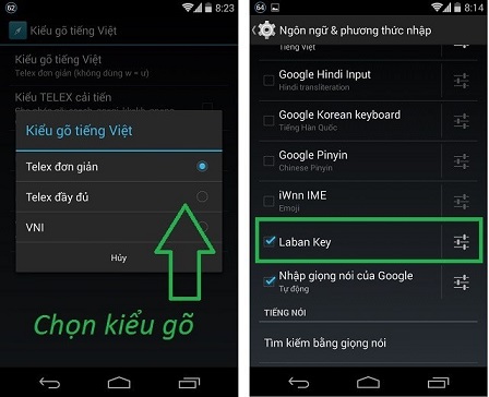 Lựa chọn kiểu gõ trong Laban Key