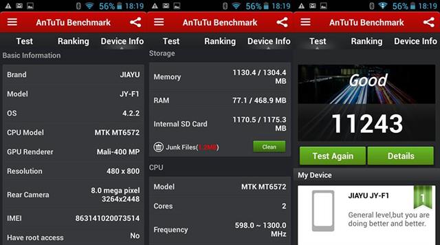 Điểm Antutu Benchmark của Jiayu F1