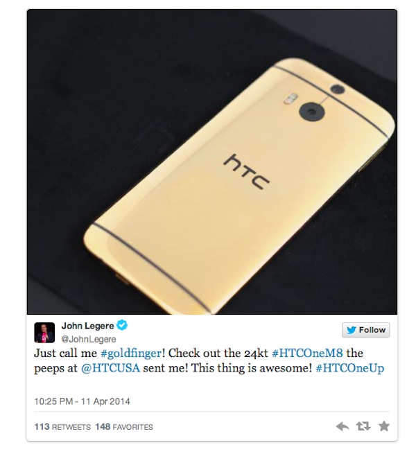 Thông điệp của CEO nhà mạng Mỹ khi nhận được One M8 bằng vàng