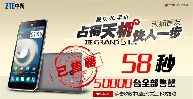 Chỉ 58 giây 50 nghìn chiếc ZTE Grand S II đã được tiêu thụ