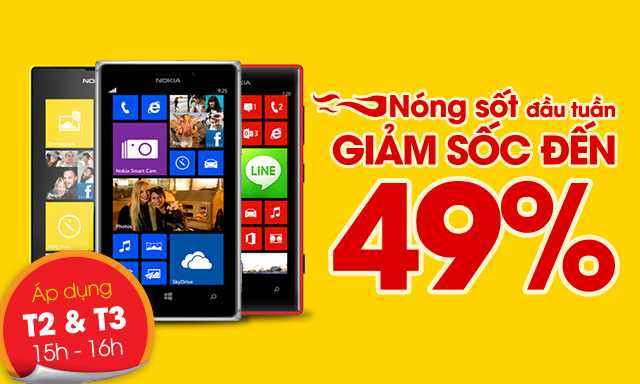 Nokia Lumia Giảm Giá Sốc 49% vào 15h-16h thứ 3 ngày 15/04/2014