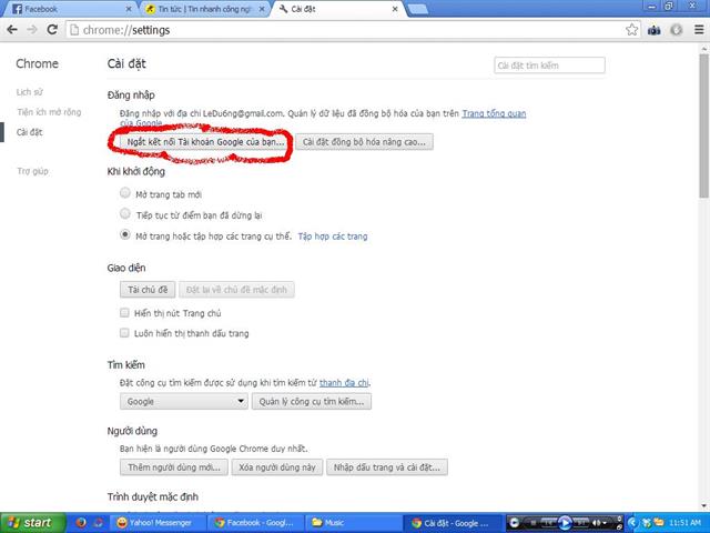 Ngắt kết nối tài khoản Google