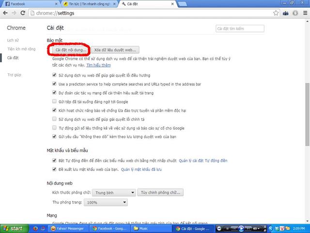 Bấm vào tab Cài đặt nội dung