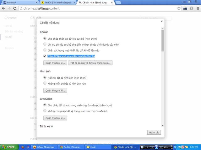 Chặn dữ liệu web và cookie của bên thứ ba