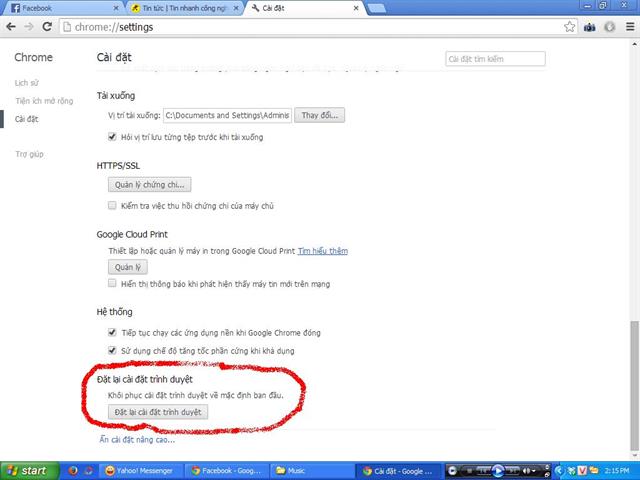 Để cho mọi thứ trở lại về trạng thái ban đầu, bạn bấm chọn Đặt lại cài đặt trình duyệt