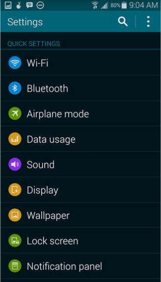 Menu Settings trên Galaxy S5