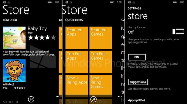 Kiểm tra mục Settings của Windows Phone Store