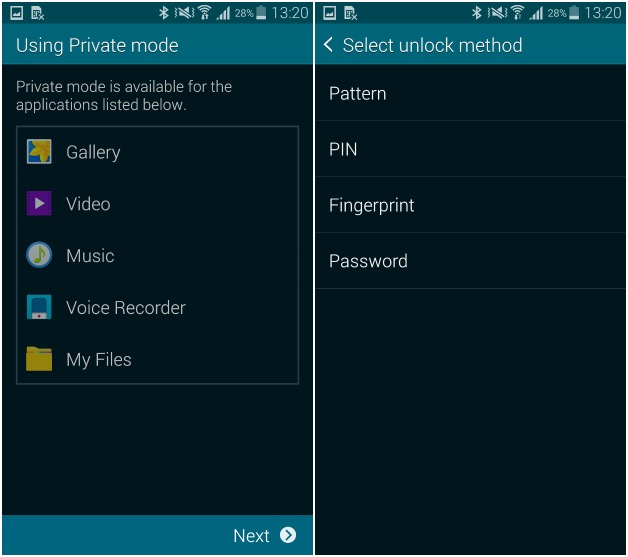 Private mode trên Galaxy S5