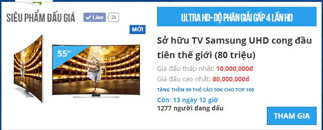 Game Đấu Giá Ngược Trúng TV 80 Triệu