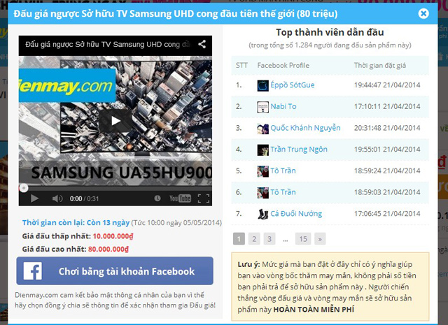 Game Đấu Giá Ngược Trúng TV 80 Triệu