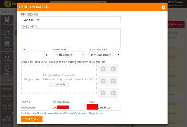 Bạn bấm vào tab đăng tin để điền các thông tin thiết yếu