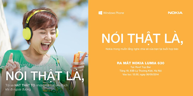 Thư mời họp báo giới thiệu Lumia 630 từ Nokia Việt Nam