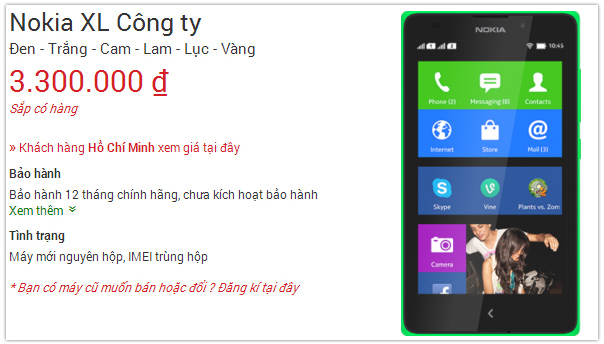 Nokia XL cũng sẽ sớm cập bến thị trường Việt Nam sau X Plus