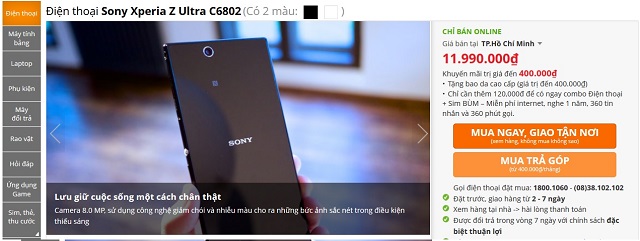 Xperia Z Ultra vừa giảm 2 triệu đồng