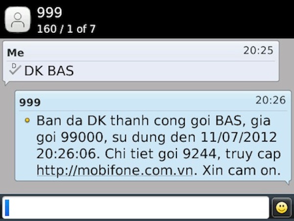 Tin nhắn của nhà mạng về mạng dữ liệu