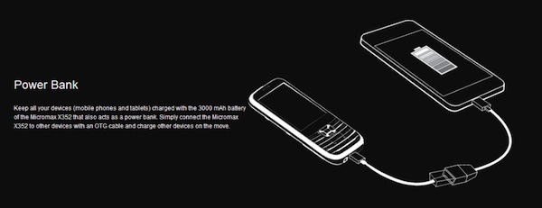 Micromax X352 có khả năng làm bộ sạc pin