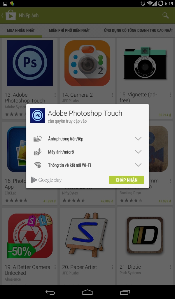 Giao diện mới: phần thông tin ứng dụng mà bạn muốn cài đặt/ mua