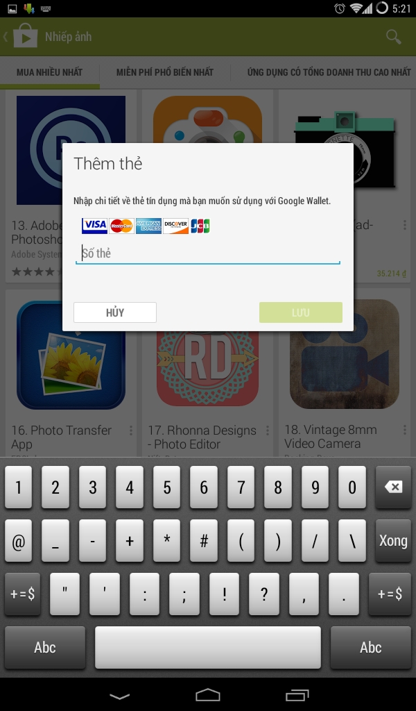 Các hình thức thanh toán ứng dụng và game trên Play Store
