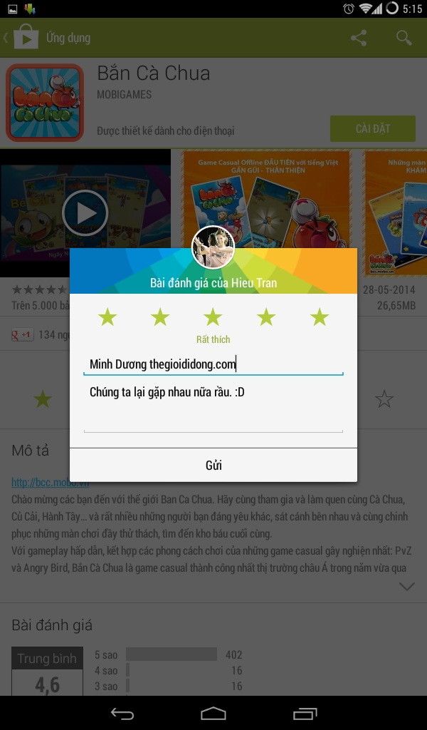 Giao diện mới: phần đánh giá